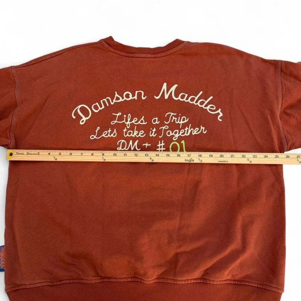 Damson Madder L Life is a Trip Oversized Sweatshirt Brick Red Flower Appliqué - Picture 8 of 8
